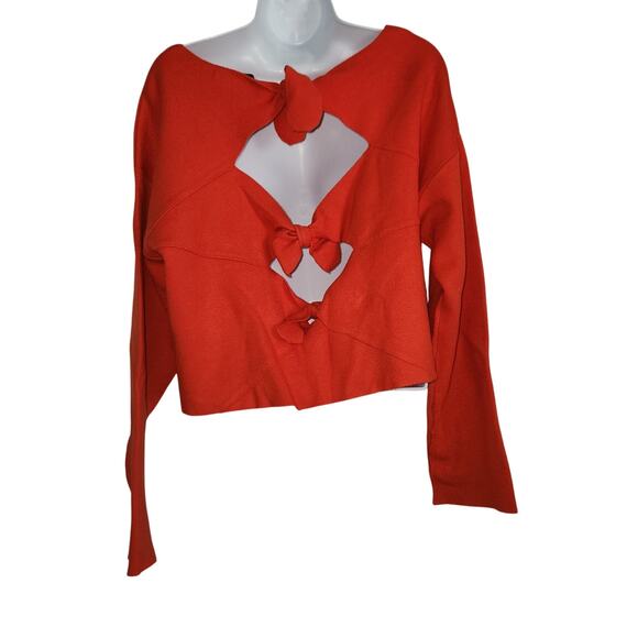 EUC Zara Blood Orange Red Bow Tie Back Cropped Sweater Sz S - Picture 3 of 4